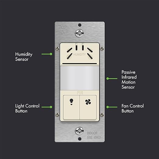TOPGREENER Humidity Sensor Switch with PIR Lighting Motion Sensor, NEUTRAL WIRE REQUIRED, Air Moisture Detection for Ventilation Fan, Bathroom Fan Automated Control, UL Listed, TDHOS5-LA, Light Almond - Image 2