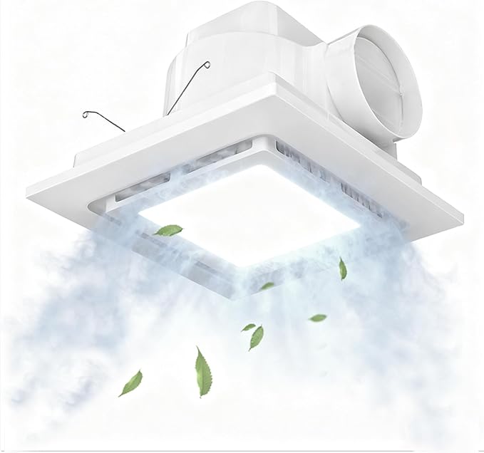 9.4" Quiet Bathroom Exhaust Fan with Led Lights, 110 CFM Whisper 1.0 sone, Ceiling 8"x8" Opening Square Panel Vent, Extractor for Ventilation, Garage, Basement, by Wuzno