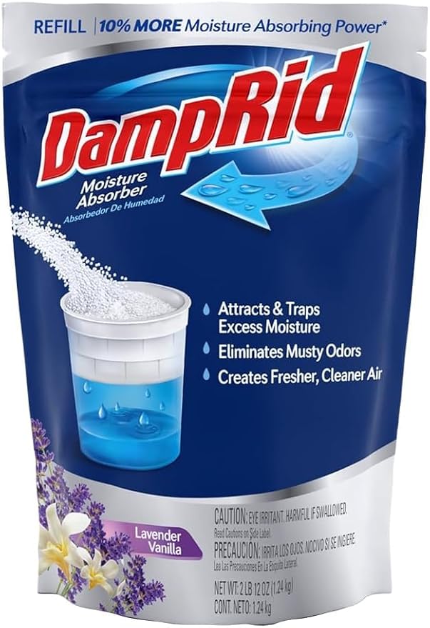 Damp Rid Refillable Moisture Absorber – Lavender Vanilla Humidity Absorber & Odor Absorber with 11oz Cup and 44oz Refill Bag, Cleaner Air for Closet & Bathroom – ILIOS Packaging - Image 6