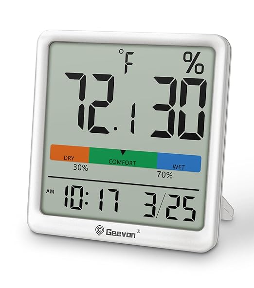Geevon Digital Indoor Thermometer Hygrometer, Wireless Temperature Humidity Meter with Comfort Index, 1*AAA Battery, Calendar, Small Room Temperature Monitor for Home, Greenhouse, Bedroom, White by GEEVON