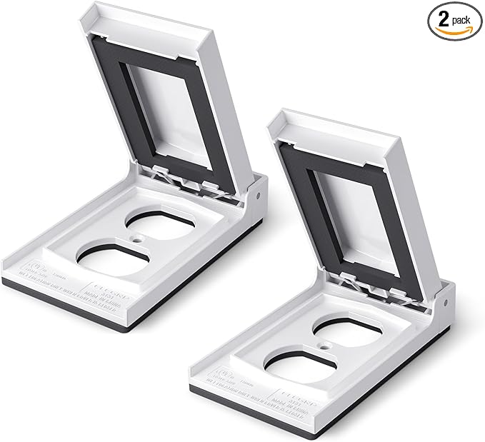 ELEGRP Vertical Outdoor Cover for Duplex Receptacles, Weatherproof Wall Plate, Outdoor Electrical Outlet Cover, Standard Size 1-Gang 4.85” x 2.82”, Thermoplastic, 2 Pack, White by ELEGRP%7CELEGROUP