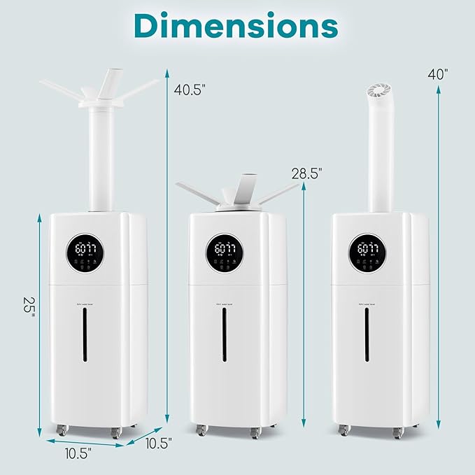 ARLIME Humidifier Large Room 2200 Sq.Ft, 5.5Gal Top Fill Commercial Humidifier w/3 Mist Levels, Power-off Memory, Extension Tube, 360° Nozzles, Whole House Humidifier w/Wheels for Bedroom, Plants - Image 7