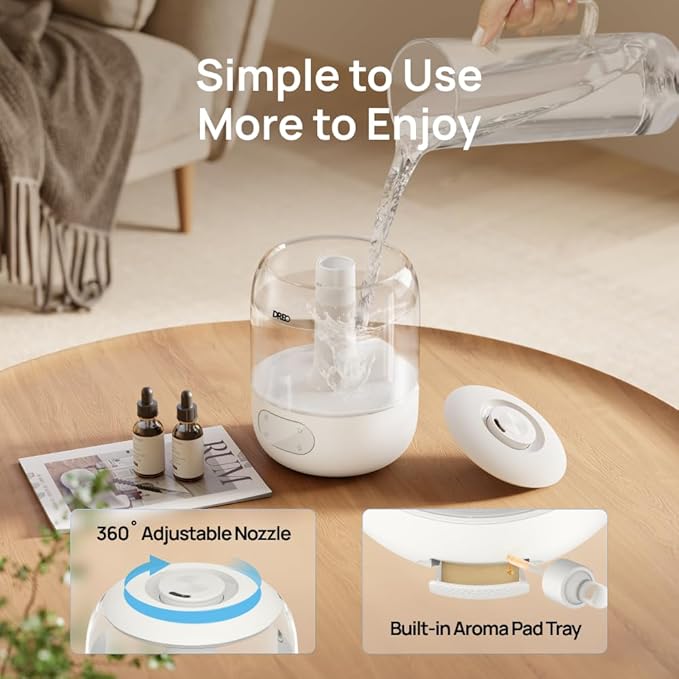 DREO Humidifiers for Bedroom, Cool Mist Ultrasonic Humidifier with 26dB Quiet & RGB Lighting, Top Fill 3L Tank, Easy Clean, 30 Hr Runtime for Home, Baby, Plant, Nursery, Work with Google/Alexa - Image 8