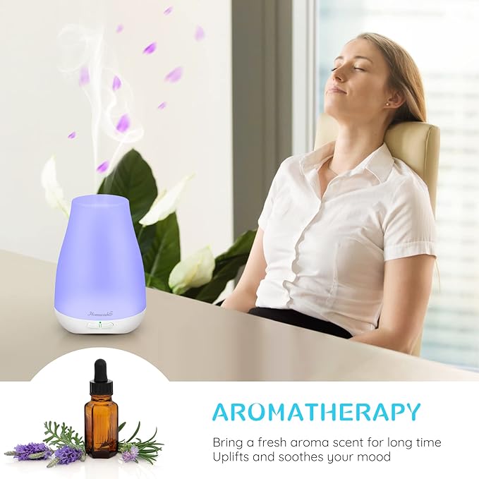 Homeweeks Diffusers, 100ml Colorful Essential Oil Diffuser with Adjustable Mist Mode, Auto Off Aroma for Bedroom/Office/Trip (100 ML 1 Pack) - Image 3