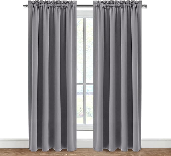 DWCN Blackout Curtains for Bedroom – Thermal Insulated Room Darkening Drapes for Living Room, Grey, W 42 x L 84 Inch, Set of 2 Rod Pocket Curtain Panels - Image 9