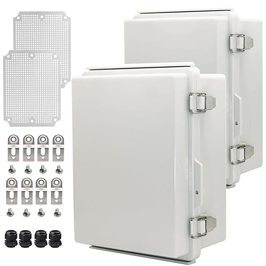 2Pcs Outdoor Waterproof Electrical Junction Box Weatherproof IP67 ABS Plastic Enclosure Switch Router Project Box Electronics DIY Enclosure With Mounting Plate Wall Bracket Grey 8.6x6.7x4.3in by YETLEBOX