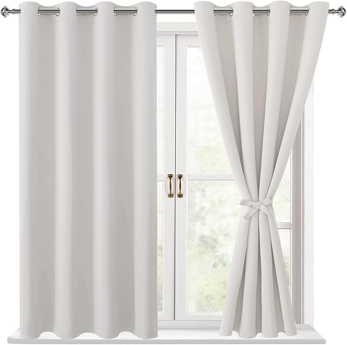 Hiasan Blackout Curtains for Bedroom, 52 x 54 Inches Long - Thermal Insulated & Light Blocking Window Curtains for Living Room/Kids Room, 2 Drape Panels Sewn with Tiebacks, Ivory by Hiasan