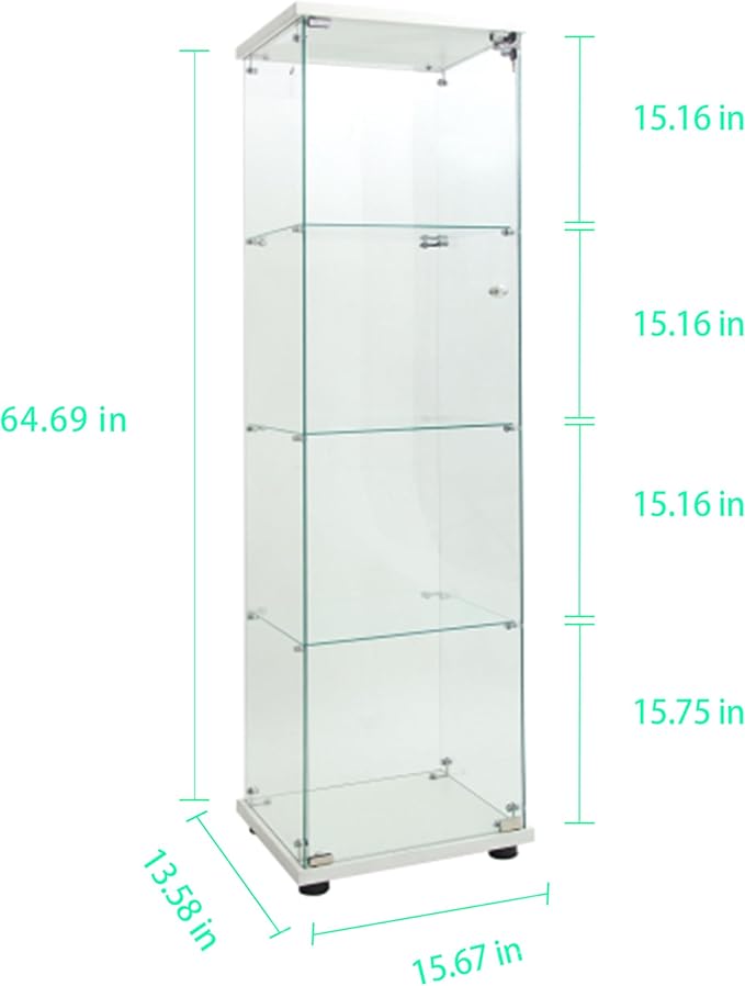 Yoluckea 4 Tiers Glass Display Cabinet with Paipai Light, 1 Door Floor Standing Curio Cabinet with Adjustable Floor Feet for Home Office Corner Display, White Glass Bookshelf for Collections and Decor - Image 2