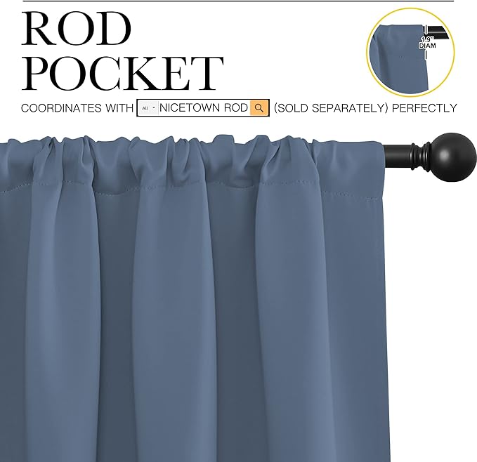 NICETOWN RV Blackout Curtains for Camper Windows, Short Blackout Curtains & Drapes, Thermal Insulated Blackout Curtain Panels for Kids Room, Play Room (Stone Blue, 42" Wide by 36" Long, 2 PCs) - Image 3