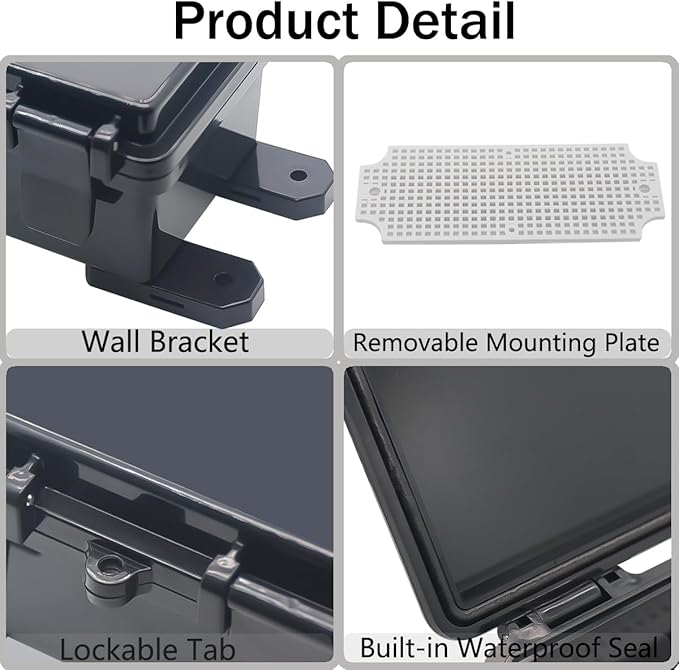 Junction Box, Hinged Black Cover IP67 Waterproof ABS Project Box with Mounting Plate Electrical Box Enclosure with Wall Bracket 7.9 x 3.9 x 2.8inch(200x100x70mm) - Image 4