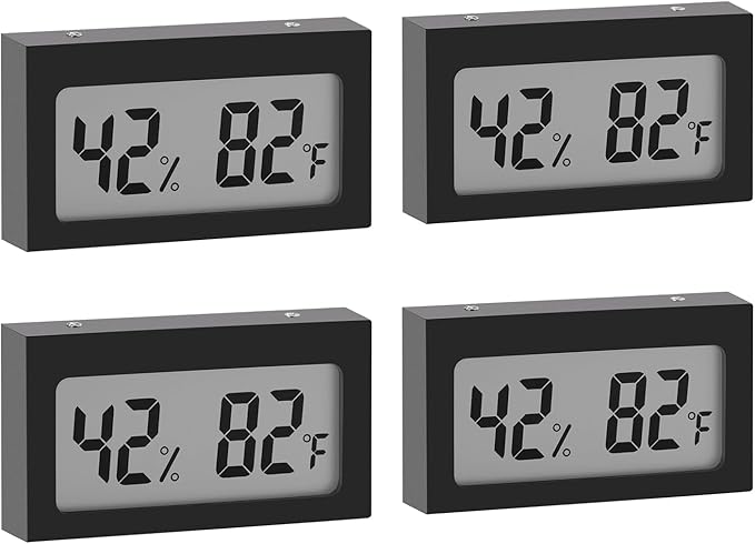 Digital Hygrometer Thermometer with LCD Display Indoor Temperature Gauge Humidity Meter for Home or Greenhouse (Black, 4 Pack) by SEISSO