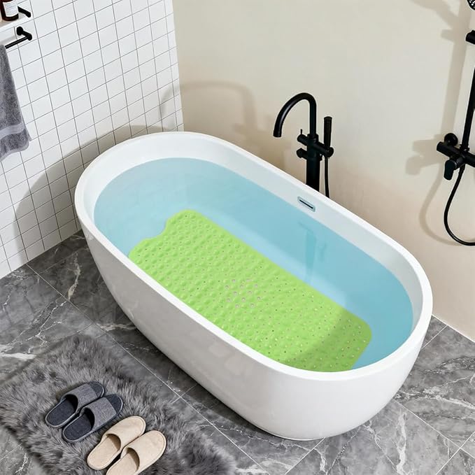 Anti-Slip Bathtub Shower mat, 39.3×15.7 inch（Approximately 100 × 40cm） Soft Oversized Machine Washable Non-Slip Bathtub mat with Drainage Holes, Bathroom Floor Suction Cup.（1-Opaque Pea Green） - Image 5