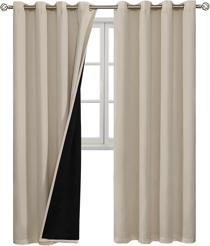 BGment Thermal Insulated 100% Blackout Curtains for Bedroom with Black Liner, Double Layer Full Room Darkening Noise Reducing Grommet Curtain (52 x 90 Inch, Cashmere, 2 Panels) - Image 8