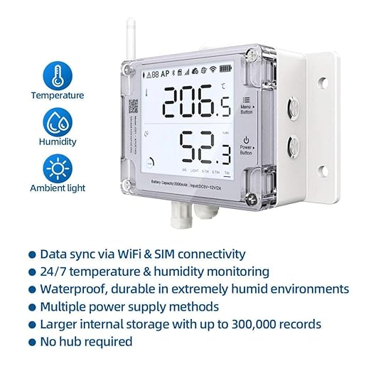 Ubibot Thermometer Hygrometer, Wireless Temperature Data Logger, Remote Humidity Monitor for Refrigerated Truck Free App Email Alarm, IFTTT 2.4GHz only (GS1-AL4G1RS WiFi & SIM) - Image 3