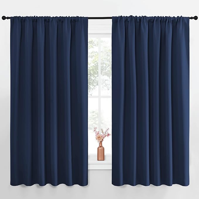 NICETOWN Blackout Curtains for Bedroom, Blackout Draperies, Home Decorations Thermal Insulated Solid Rod Pocket Blackout Drapes for Cafe (Navy, One Pair, 70 x 63-inch) by NICETOWN