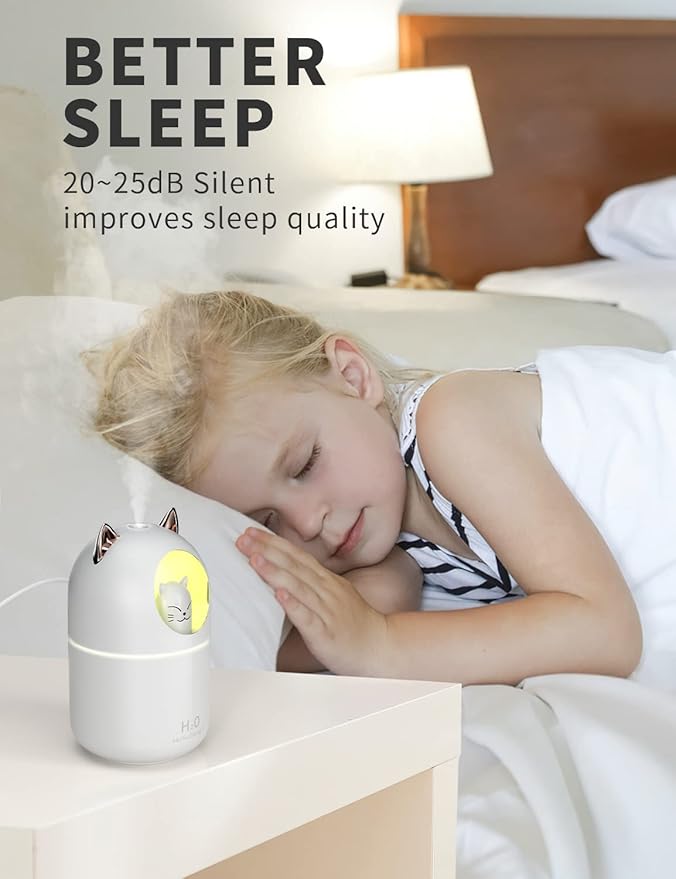 Cool Mist Humidifier,300ml Mini Humidifiers with Night Light,Waterless Auto-Off Air Humidifier,20dB Quiet Humidifiers for Bedroom,Car, Plant for Girl Boy - Image 3