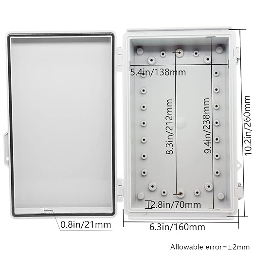 Zulkit Junction Box,IP67 Waterproof Electrical Box Hinged Cover Stainless Steel Buckle Plastic Enclosure for Project w Mounting Plate Wall Bracket and 2 Cable Gland Grey 10.2 x 6.3 x 3.9 Inch - Image 5