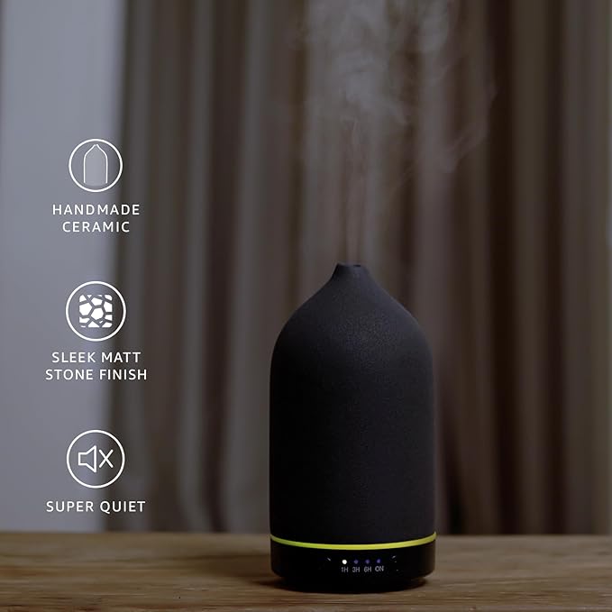 200ML Ceramic Essential Oil Diffuser - Ultrasonic Aromatherapy & Humidifier with 7-Color LED Lights, Auto Shut-Off, Black, 1H/3H/6H Timer | Scent for Home, Office, Yoga - Image 4