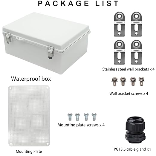 Waterproof Electrical Box, IP67 Junction Box Stainless Steel Latch Hinged Grey Cover Project Enclosure with Wall Bracket 14.6" x 10.6" x 5.9" - Image 5