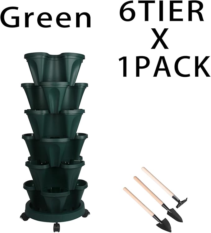 GameXcel Vertical Planter 6 Tier Stackable Planters Garden Planters Strawberry Herb Flower and Vegetable Planter Indoor Outdoor Gardening Pots with Removable Wheels and Tools - Image 9