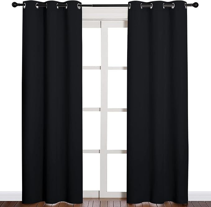 NICETOWN Thermal Insulated Black Blackout Curtains/Drapes 84 inches Length 2 Panels Set for Living Room, 42 inches Wide, Privacy Sound Reducing Room Darkening Draperies Window Treatment by NICETOWN