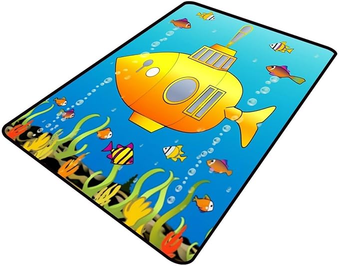 Runner, Submarine Fish Pattern Printing Washable Area Rugs Fade Resistant, Flame Resistant, Quick Dry, Stain Resistant, Waterproof Floor Carpet for Living Room Bedroom, 72 x 108 Inch by Snarena