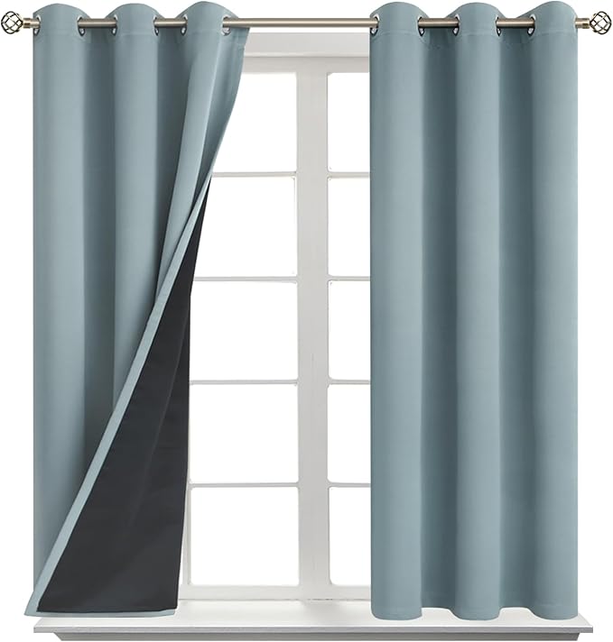 BGment Short 100% Blackout Curtains for Bedroom, Thermal Insulated Lined Energy Efficiency Noise Reducing Grommet Curtains 45 Inch Length for Small Window 2 Panels Each 42 Inch Wide, Greyish Blue - Image 8