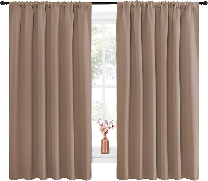 NICETOWN Kids Blackout Curtain Panels - Window Treatment Thermal Insulated Solid Rod Pocket Blackout Drapes for Bedroom (Cappuccino, Set of 2, 70 by 63 Inch) - Image 2