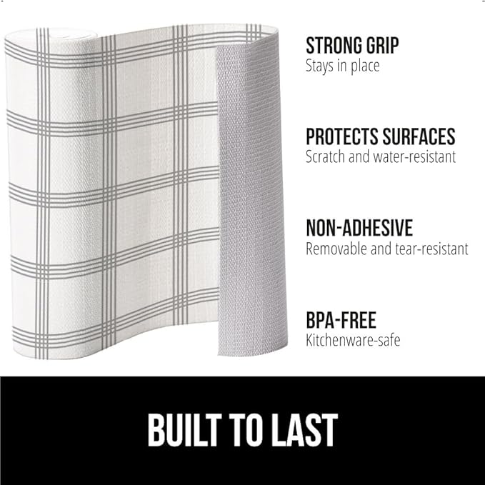 GORILLA GRIP DripGuard Shelf Liner, Non-Adhesive Drawer and Kitchen Cabinet Protector, Strong Grip Slip Resistant Underside, Smooth Surface Liners for Cabinets, Closets, 12x240 Inch, Stripe Gray White - Image 2