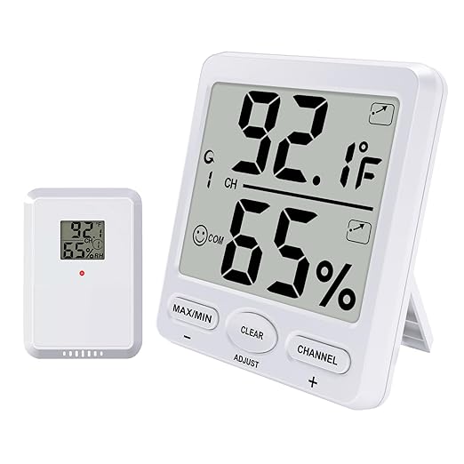 Urageuxy Indoor Outdoor Thermometer Wireless Digital Hygrometer Temperature and Humidity Gauge Monitor with Remote Sensor 4.8 Inches Large Display for Room Greenhouse Garden by Urageuxy