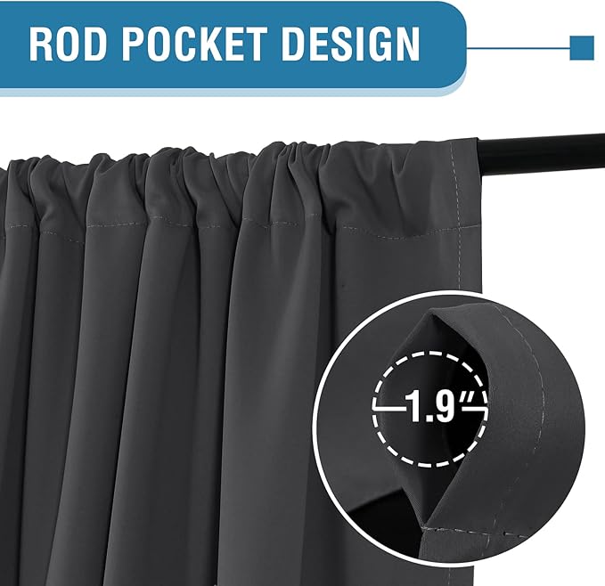 H.VERSAILTEX 100% Blackout Curtains for Bedroom Thermal Insulated Blackout Curtains 96 Inches Long Rod Pocket/Clip Rings Curtains for Living Room with Black Liner 2 Panels, Charcoal Gray - Image 4