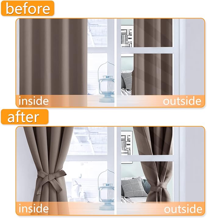 Hiasan RV Blackout Curtains for Bedroom, 52 x 36 Inches Long - Thermal Insulated & Light Blocking Window Curtains for Living Room/Kids Room, 2 Drape Panels Sewn with Tiebacks, Tan - Image 5
