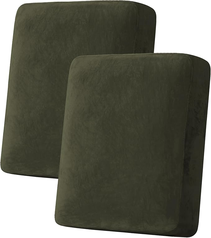 H.VERSAILTEX Velvet Stretch Couch Cushion Cover Plush Cushion Slipcover for Chair Loveseat Sofa Cushion Furniture Protector Seat Cushion Sofa Cover (2 Piece Medium Sofa Cushion Covers, Olive) by HVERSAILTEX
