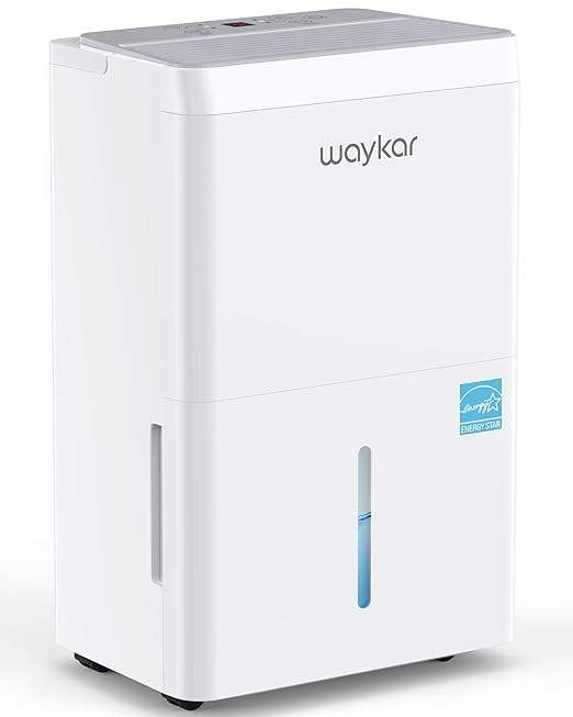 Waykar 150 Pint Energy Star Dehumidifier for Large Rooms up to 7,000 Sq. Ft. for Home, Basement, Commercial, Industrial, with Drain Hose & Tank, Auto Defrost, Ultra Quiet, Smart Auto Comfort Mode by Waykar