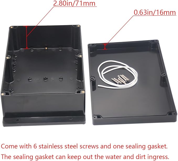 Project Box ABS Plastic Black Electrical Boxes IP65 Waterproof DIY Electronic Junction Box Power Enclosure with Fixed Ear 10.4x7.2x3.7 inch (263x182x95 mm) - Image 4