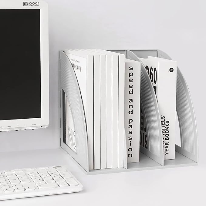SAYEEC Magazine Holder Plastic File Sorter Binder Holder for Desk Folder Organizer Stand Book Shelf Dividers Vertical Filling Storage Rack Desktop Bookshelf Display Box for Office School Home (Grey) - Image 6