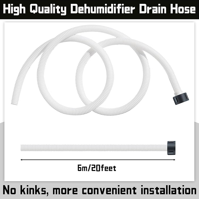 Dehumidifier Drain Hose 3/4 Inches FHT Connection with Rust-Resistant PE Connectors Cuttable Drainage Pipe Replacement Hose for Most Brand of Dehumidifiers, 20 Feet White - Image 2