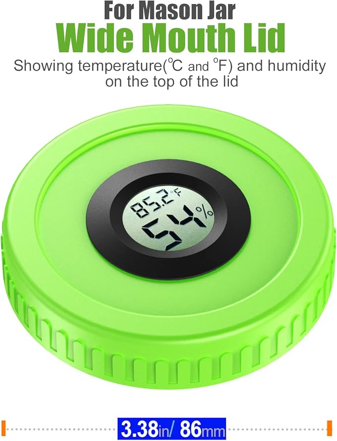 Mason Jar Lids Built-In Stash Hygrometer Herb Curing monitor fits all Wide Mouth/Regular Mouth Mason Jars humidity lid 2pcs (86mm, Green) - Image 2