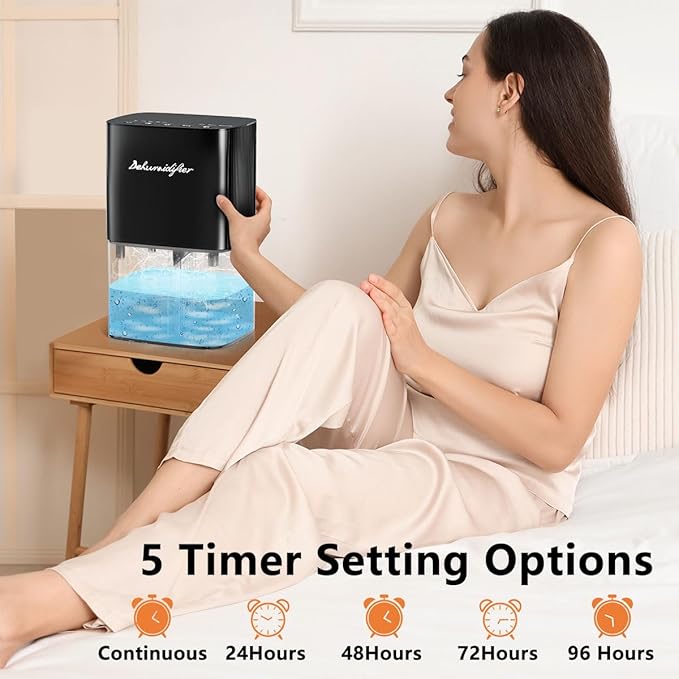 Dehumidifier 63OZ 1800ML Small Dehumidifier for Home Safety Dehumidification 5 Timers 3 Setting Modes Auto Shut Off Protection Adjustable 10 Color Lights Low Noise For Bedroom Bathroom 230 Ft² - Image 6