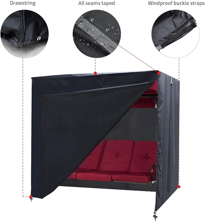 Outdoor Swing Cover 3 Triple Seater Hammock Cover Garden Swing Cover Garden Hammock Glider Chair Cover Patio Furniture Cover UV Resistant Swing Canopy Cover All Weather Protection - Image 3
