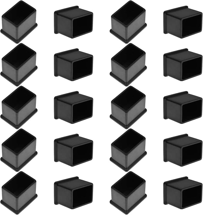 20Pcs Rectangle Rubber Furniture Leg Caps (3/4" x 1.18" / 20 x 30mm), Black Vinyl Flexible Chair Leg Floor Protectors for Patio Indoor Chair Table Bed by Bonsicoky