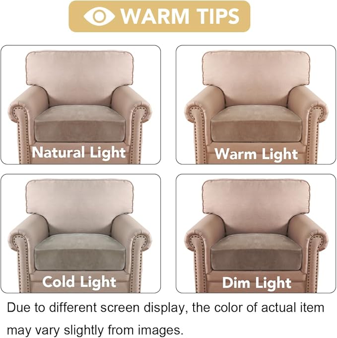H.VERSAILTEX Velvet Stretch Couch Cushion Cover Plush Cushion Slipcover for Chair Cushion Furniture Protector Seat Cushion Sofa Cover (1 Piece Armchair Cushion Covers, Taupe) - Image 6