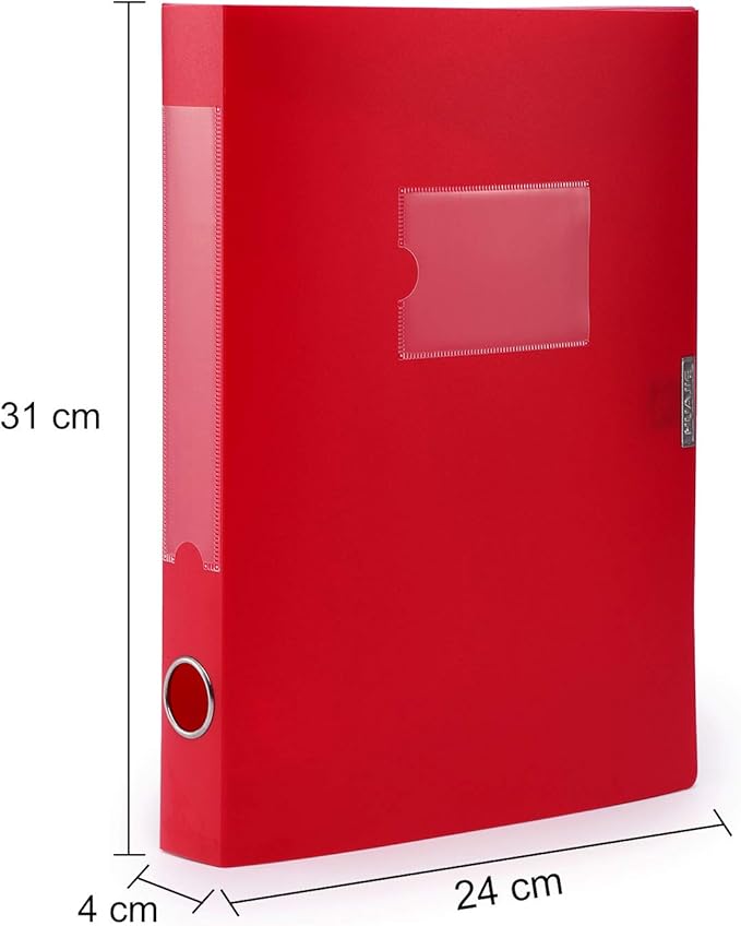HUA JIE A4 Storage File Boxes Plastic Archives Cases with Lid, File Folder Organizer Document Filing Box for office, Letter Size Paper,31×4×24 cm, Red(Pack of 4) - Image 3