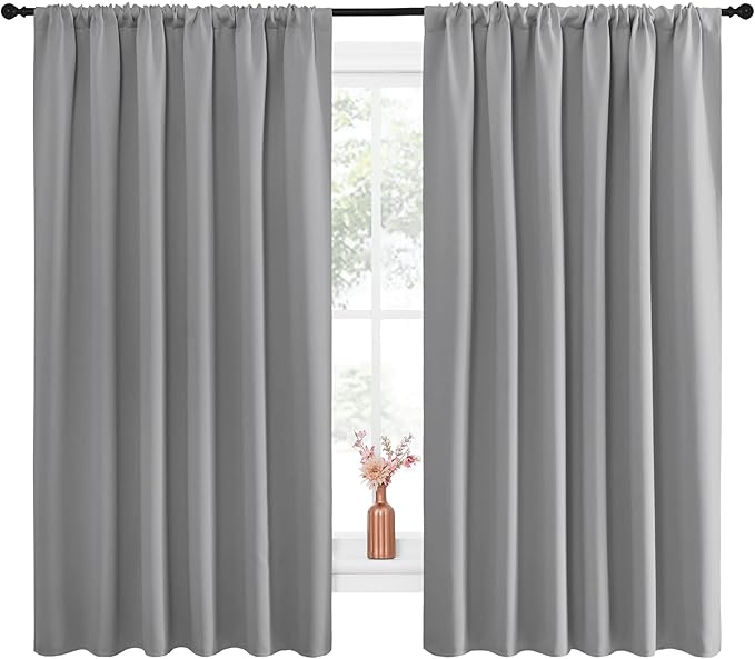 NICETOWN Short Curtains for Small Window - Thermal Insulated Rod Pocket Blackout Drapes/Draperies for Dining Room (2 Panels, W70 x L63 inches, Silver Grey) - Image 2