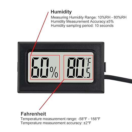 3Pcs Mini Digital Thermometer Hygrometer with Probe Electronic Temperature Humidity Gauge Meters Indoor LCD Display Fahrenheit for Humidors,Greenhouse,Garden,Incubator Reptile Terrarium - Image 3