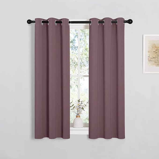 NICETOWN Bedroom Curtain Panels Blackout Draperies, 1 Pair, 29 by 45 inches, Dry Rose, Thermal Insulated Solid Grommet Blackout Curtains/Drapes by NICETOWN
