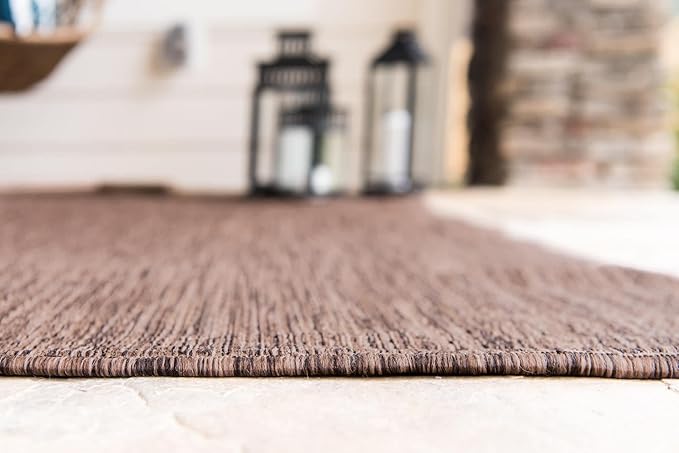 Unique Loom Collection Casual Transitional Solid Heathered Indoor/Outdoor Flatweave Area Rug (6' 1" x 9' Rectangle, Light Brown/Ivory) - Image 3