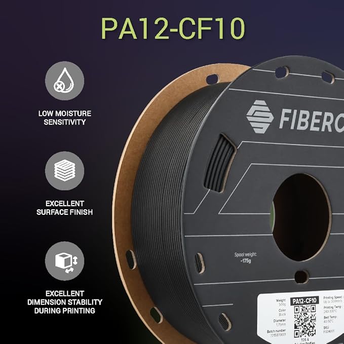 Polymaker Fiberon PA12-CF10 Nylon Filament 1.75mm Black 0.5kg, Low Moisture Sensitivity PA12-CF Carbon Fiber Nylon 1.75mm 3D Printing Filament - Image 6