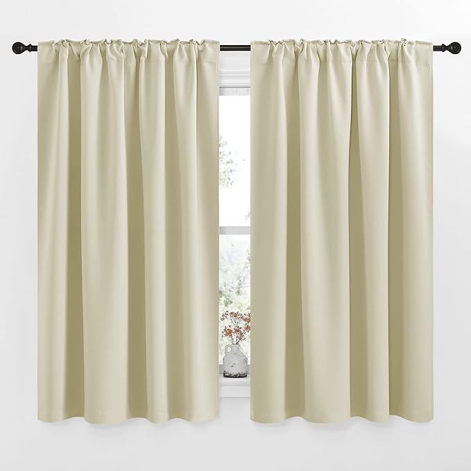NICETOWN Small Window Curtains for Kitchen, Home Decoration Room Darkening Curtains for Laundry, Cupboard (Beige, 52" Wide x 54" Long per Panel, 2 Pieces) - Image 3
