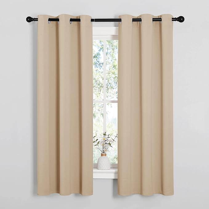 NICETOWN Room Darkening Curtain Panels for Living Room, Thermal Insulated Grommet Room Darkening Draperies/Drapes for Window (Biscotti Beige, 2 Panels, W34 x L63 -Inch) - Image 2